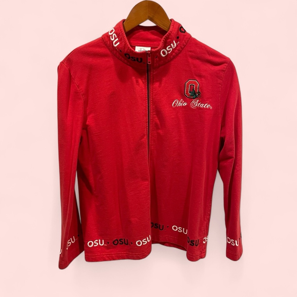 Vintage OSU Ohio State red zip front embroidered logo sweatshirt cardigan